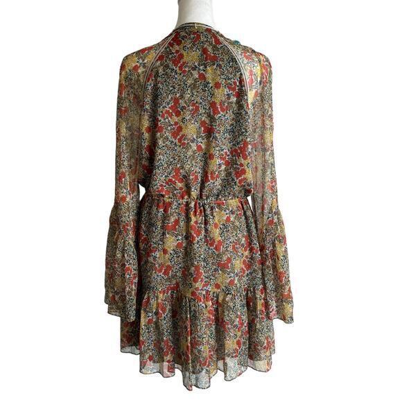 ALEXIS Floral Print Mini Ruffle Dress Tassel Multicolor Long Sleeve Size Medium - Picture 9 of 16